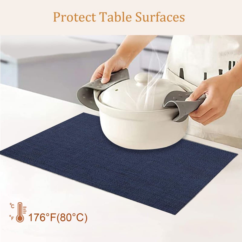 DACHUI Placemats Set of 6, Linen Look Woven Place Mats, Water Resistant, Heat Resistant, Washable, Durable Table Mats (Navy Blue) - Image 4